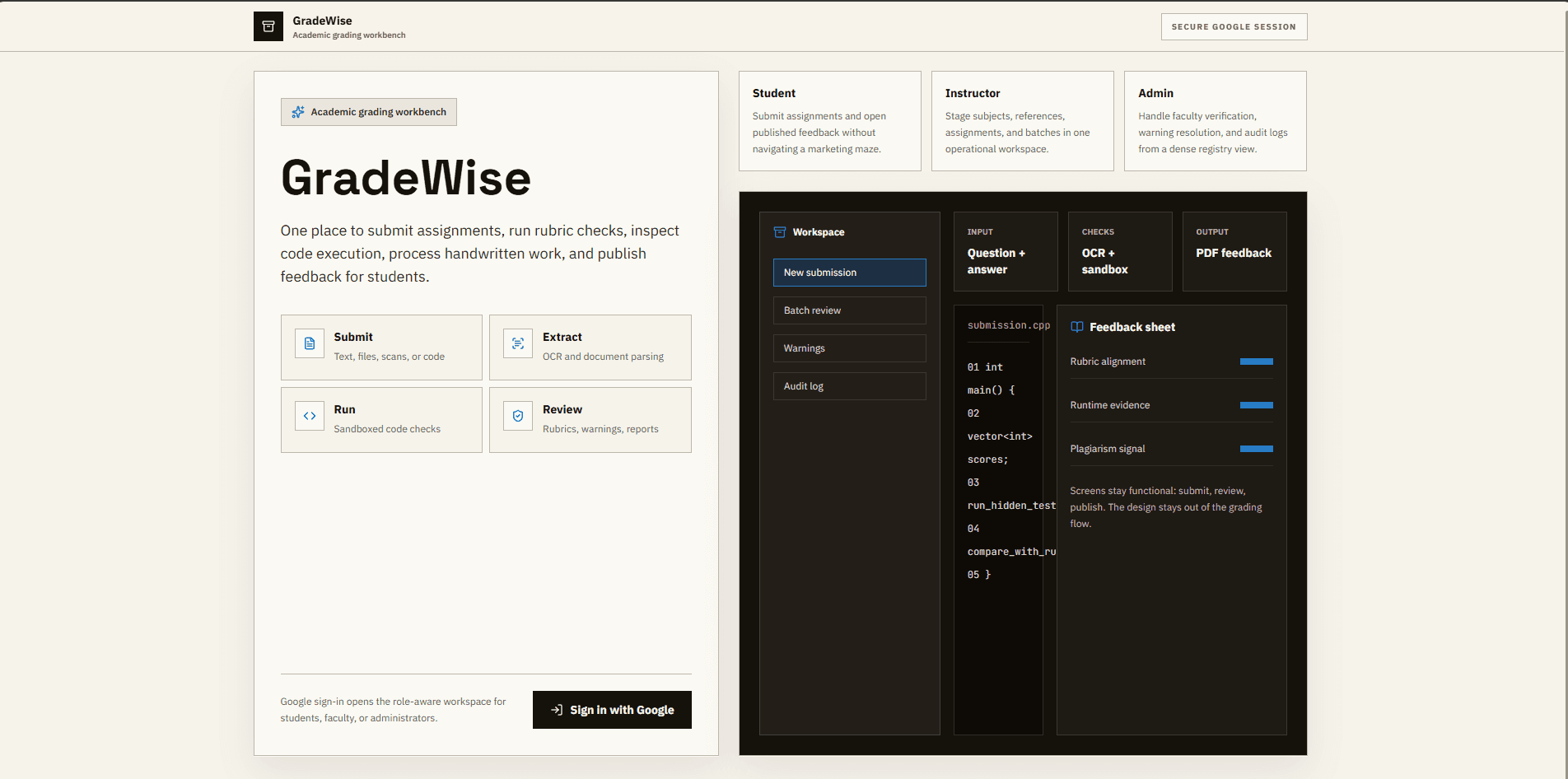 GradeWise academic grading workbench overview