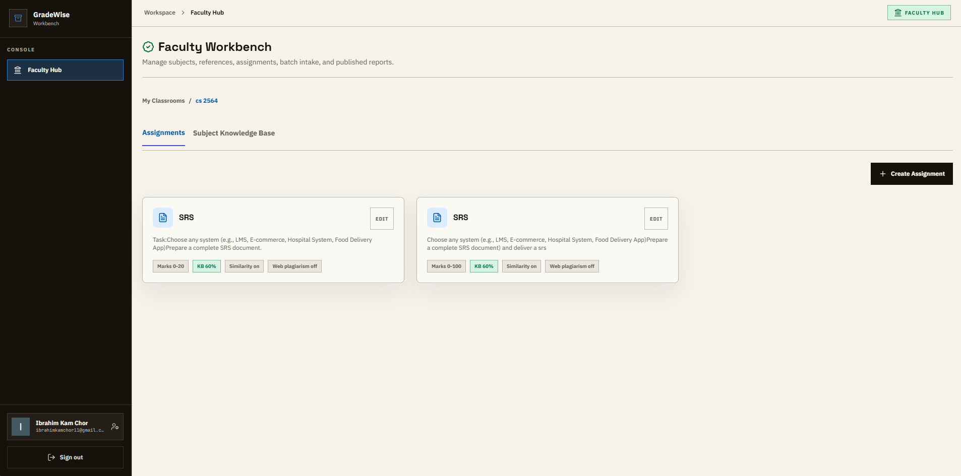 GradeWise admin view