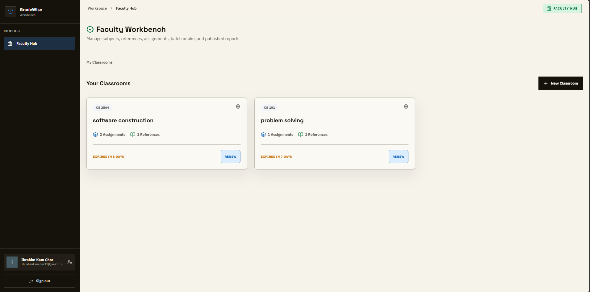 GradeWise feedback output screen