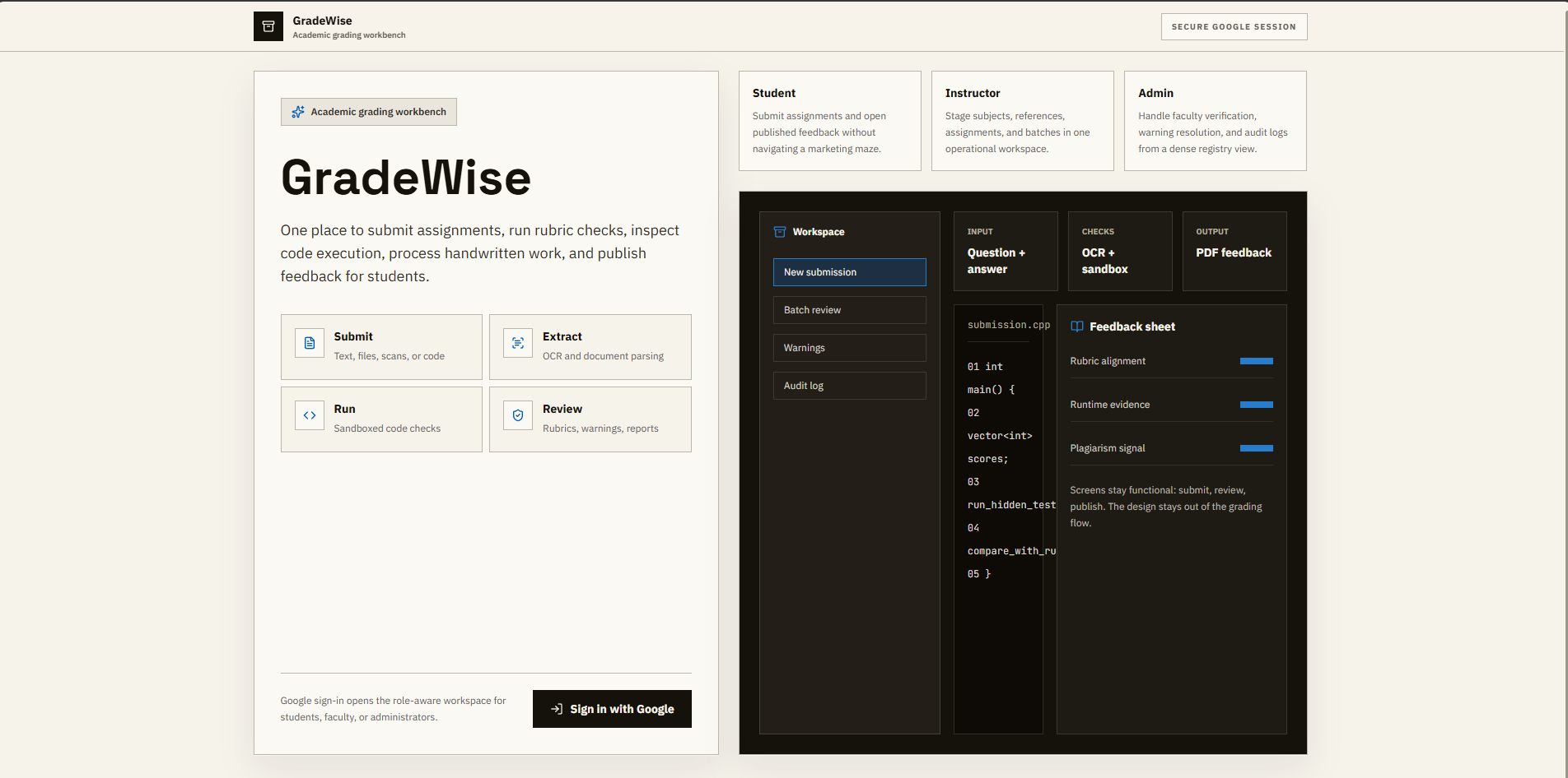GradeWise academic grading workbench overview
